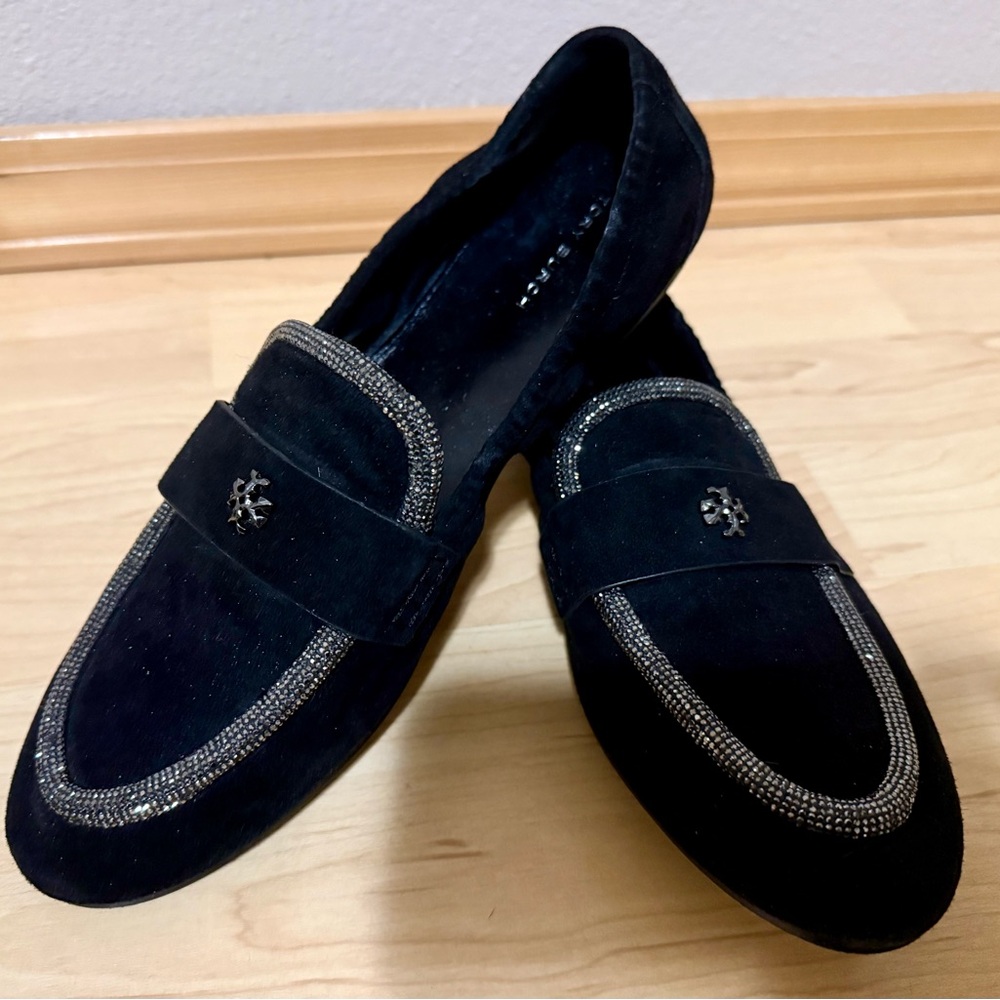 Tory Burch Black Loafers with Silver Accents